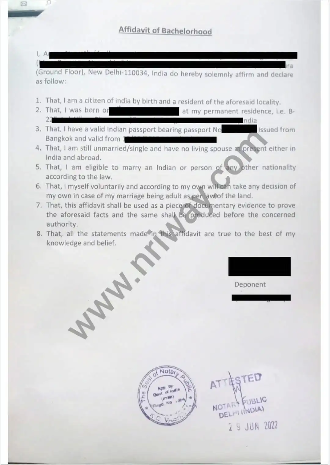 Notary services from India